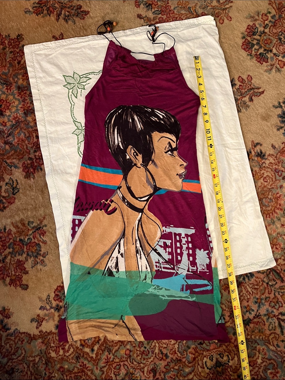 Desigual Burgundy Graphic Halter Dress with Teal and Tan Accents